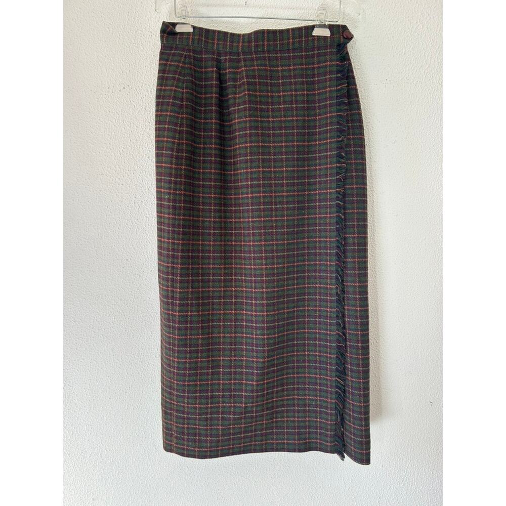 Vintage Susan Bristol Wool Tartan Wrap Skirt Fringe Trim Size 12